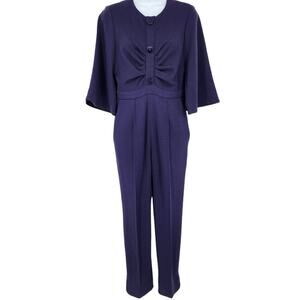 Roksanda Scoop Neck Purple Three Quarter Sleeve Gathered Front Jumpsuit Size 10
